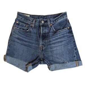Levi's 501 Shorts Womens Blue High Rise Denim Button Fly